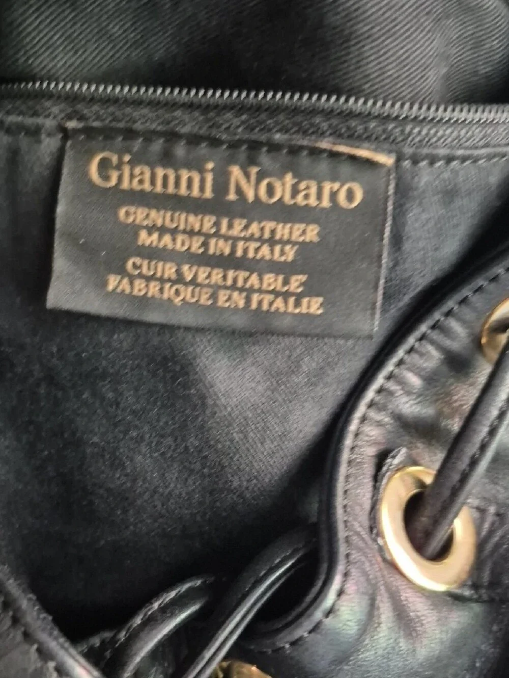 Black Leather Backpack Tote with Gold Hardware